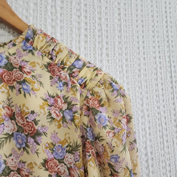 Vintage Leslie Fay Yellow Floral Prairie Cottagecore Midi Dress Size 18 (XL Fit) - Picture 6 of 16